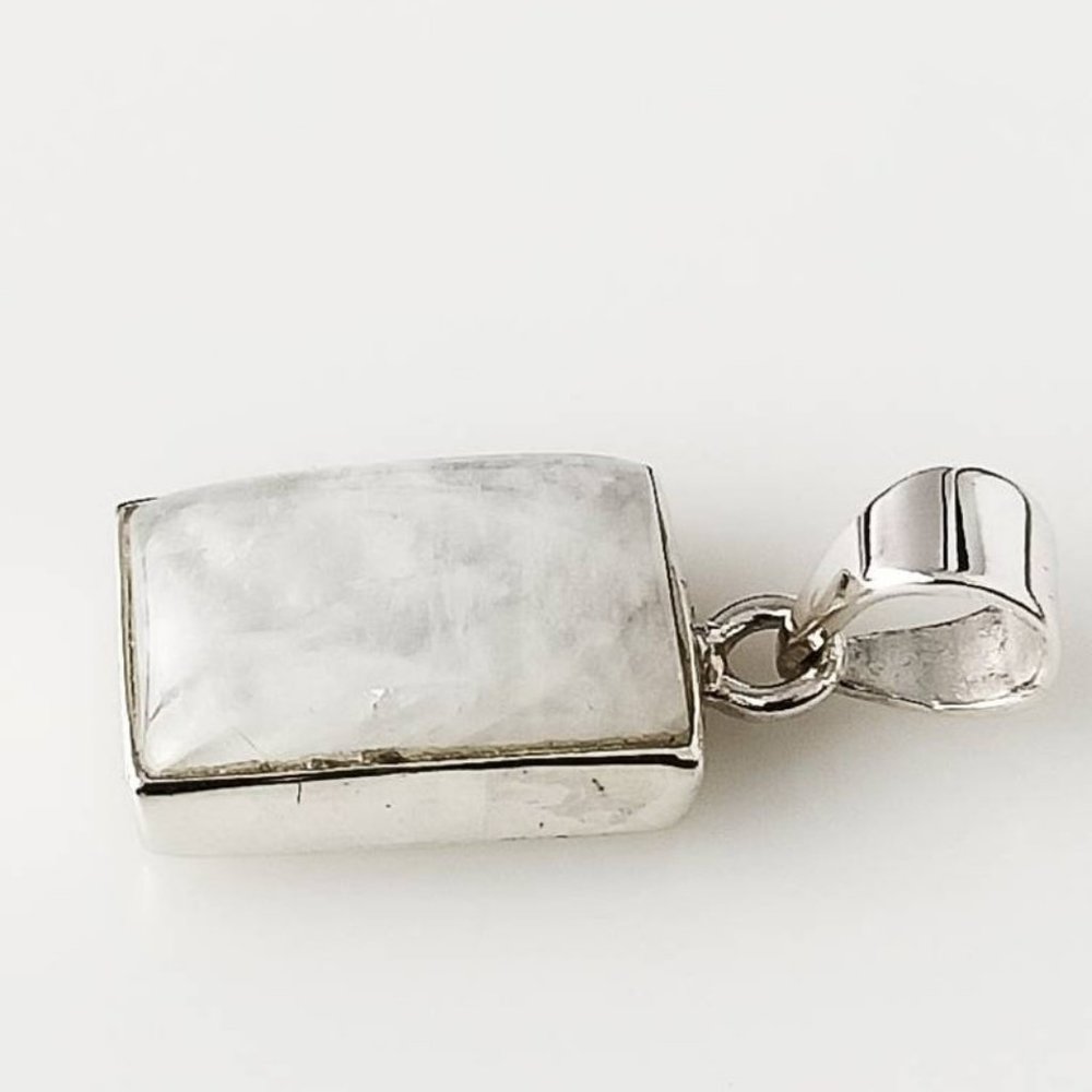 Medium moonstone (white) gemstone rectangle cut Solid Sterling Silver Minimalist - Picture 3 of 7